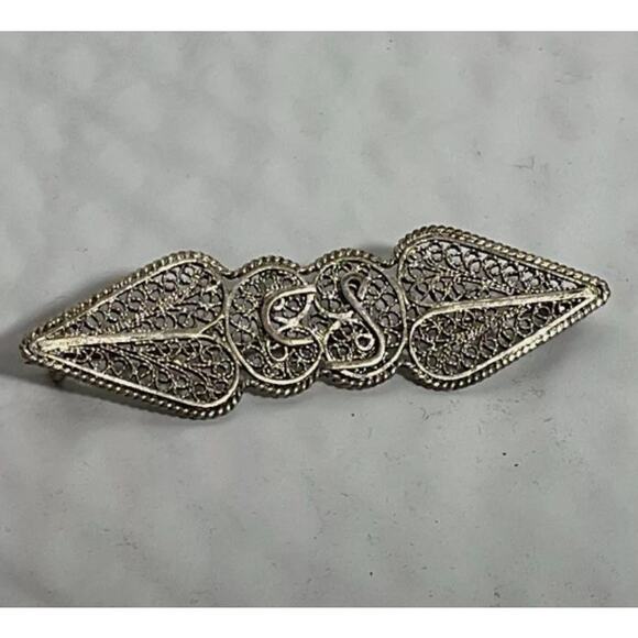 Vintage Filigree Brooch Pin Intricate Scroll Design Artisan Silver | Sterling - Picture 3 of 7